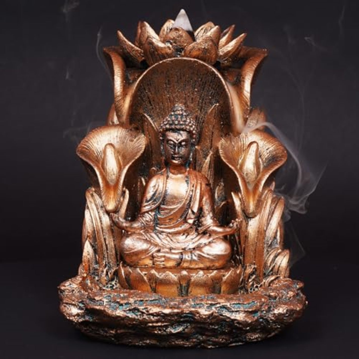 Fantasy Gifts Buddha Backflow Incense Burner 5.5 x 5 inch Resin Aromatherapy Cone Holder with Relaxing Waterfall Effect