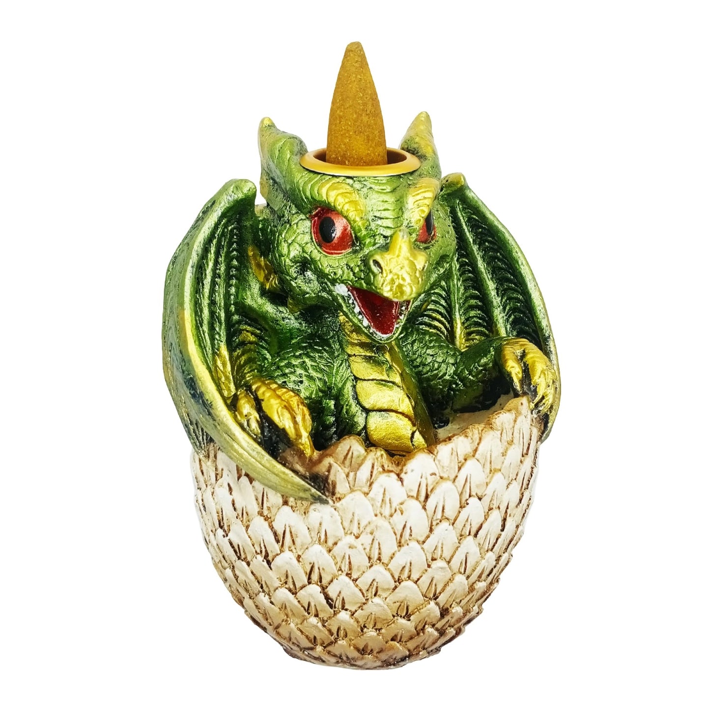 Fantasy Gifts Green Dragon in Egg Backflow Incense Burner 3.5 x 3 x 4.25 Inches