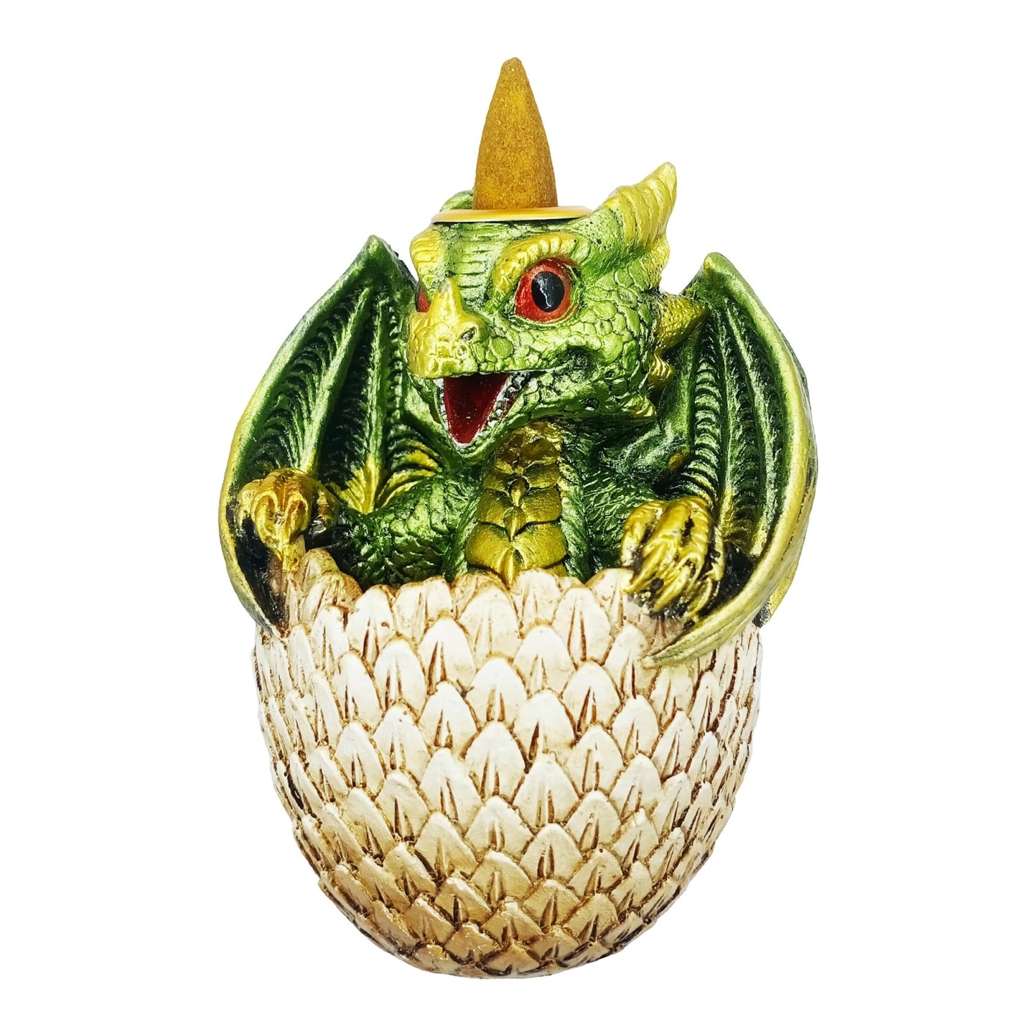 Fantasy Gifts Green Dragon in Egg Backflow Incense Burner 3.5 x 3 x 4.25 Inches