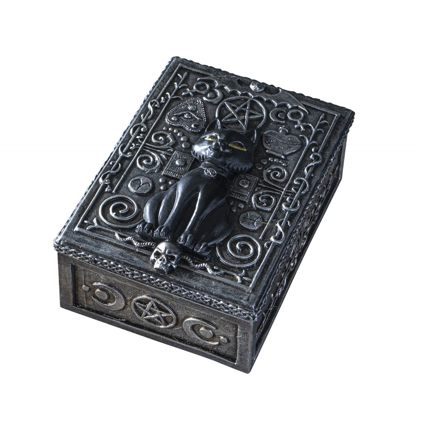 Fortune Telling Black Cat Reader Design Sculptural Tarot Box Jewelry Trinket Keepsake Home Decor 5.25 inch L