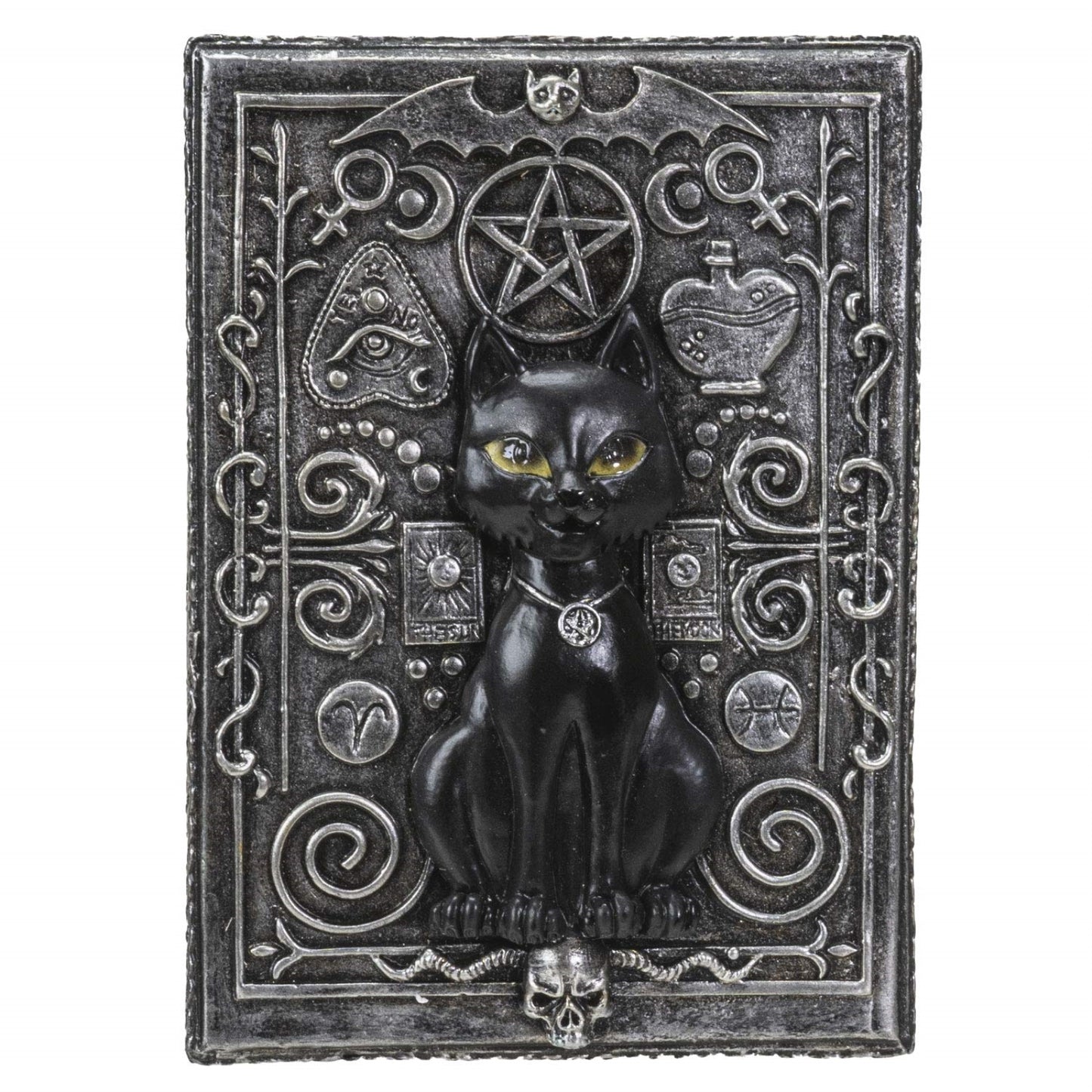 Fortune Telling Black Cat Reader Design Sculptural Tarot Box Jewelry Trinket Keepsake Home Decor 5.25 inch L