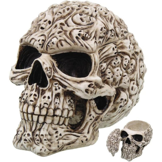 Spirit Ghost Print Human Skull with Removable Top Desktop Figurine 7.5 inch