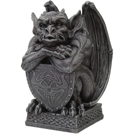 Medieval Gargoyle with Shield Protection Statue Resin Figurine 6.5 inch