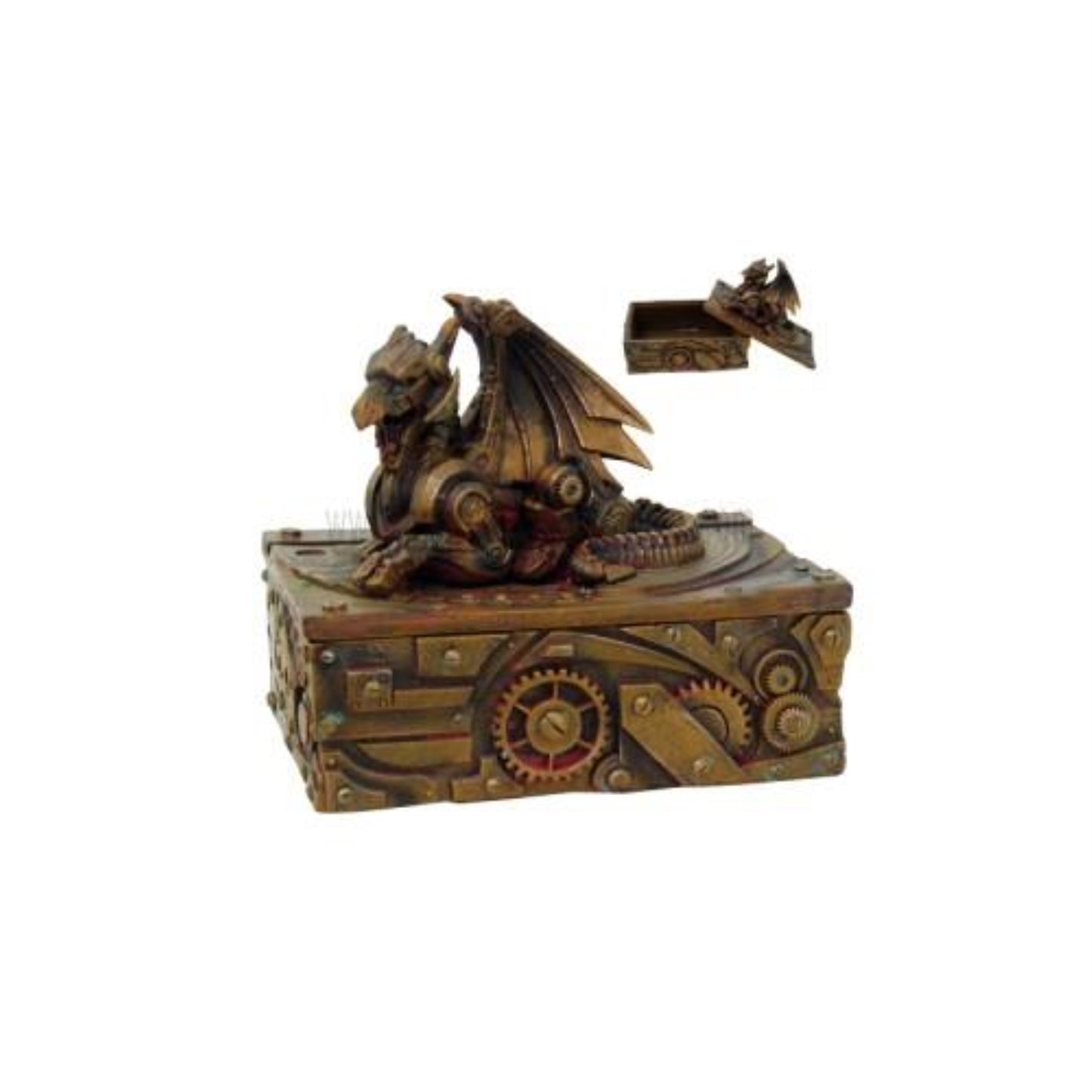 Steampunk Dragon Topped Mechanical Trinket Jewelry Keepsake Box Container