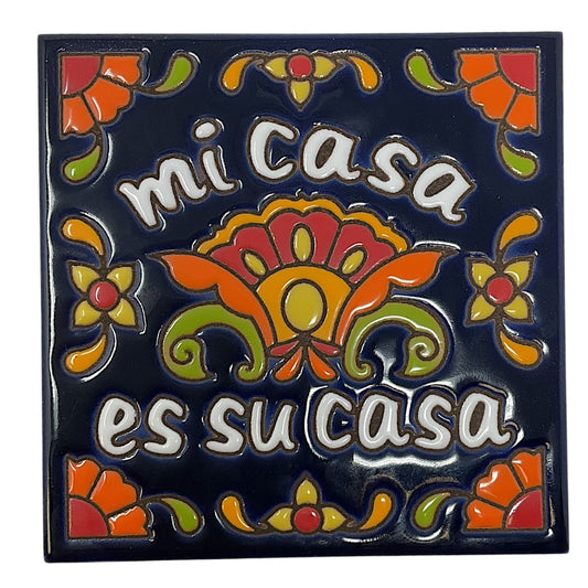 Earthtones Talavera Mi Casa es Su Casa Dark Blue 6X6 Colorful Hand Glazed Southwest Decorative Tile