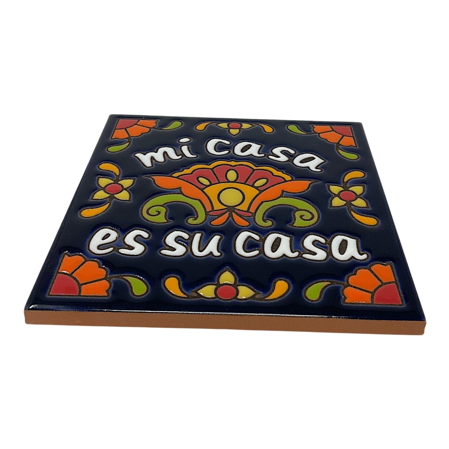 Earthtones Talavera Mi Casa es Su Casa Dark Blue 6X6 Colorful Hand Glazed Southwest Decorative Tile