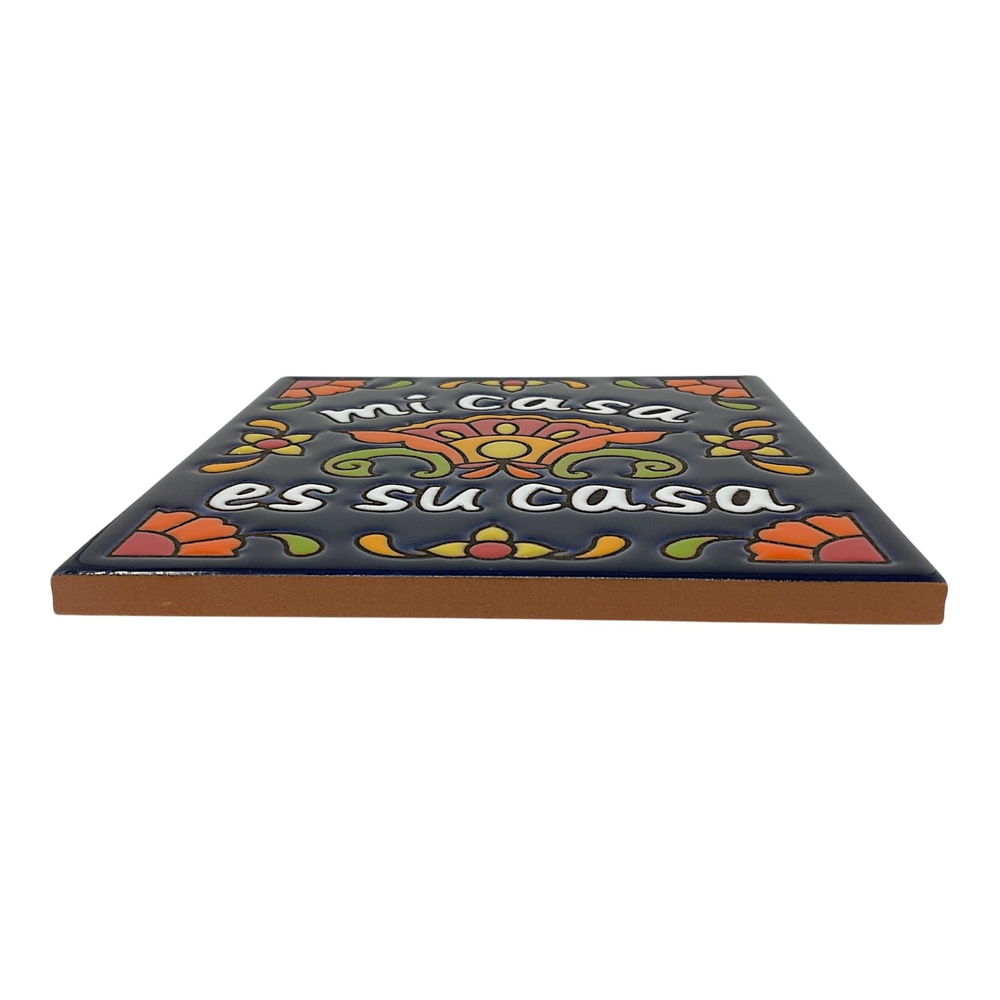 Earthtones Talavera Mi Casa es Su Casa Dark Blue 6X6 Colorful Hand Glazed Southwest Decorative Tile