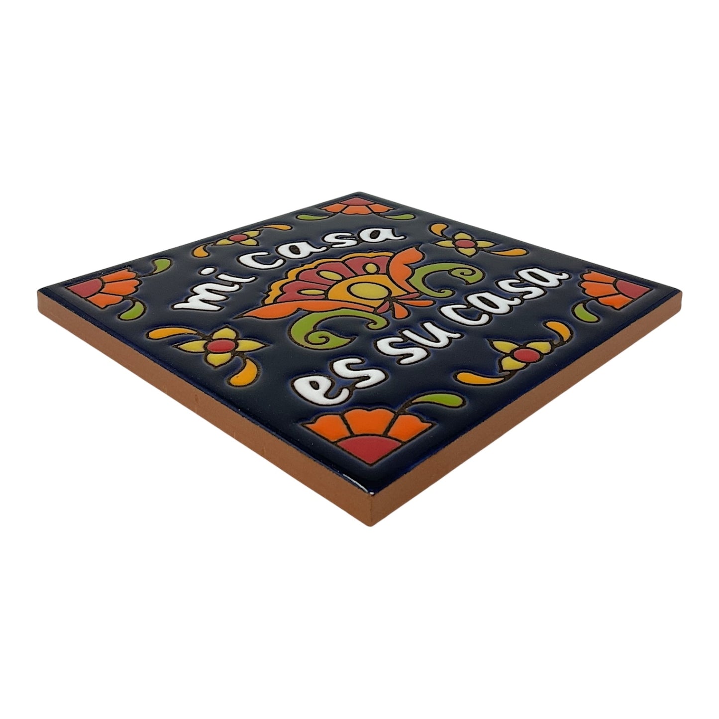 Earthtones Talavera Mi Casa es Su Casa Dark Blue 6X6 Colorful Hand Glazed Southwest Decorative Tile