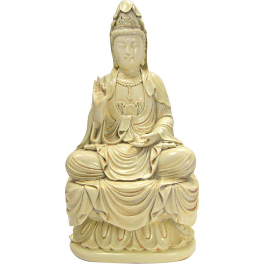 Seated Meditating Kuan Yin Cold Cast Resin 7 inch