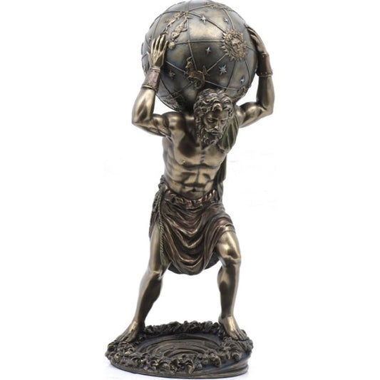Greek God Primordial Titan Atlas Holding The World Globe Resin Statue 11.75 inch Tall