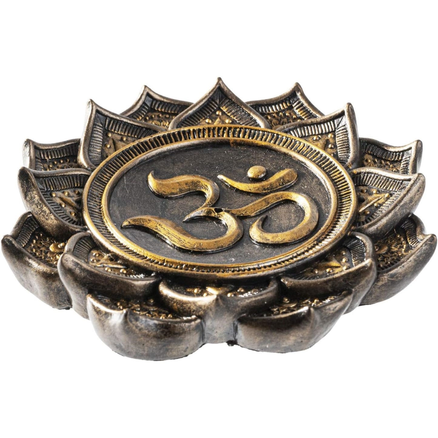Ohm Symbol Design Stick Incense Burner Round Lotus Meditation Base Altar Table Display Collectible