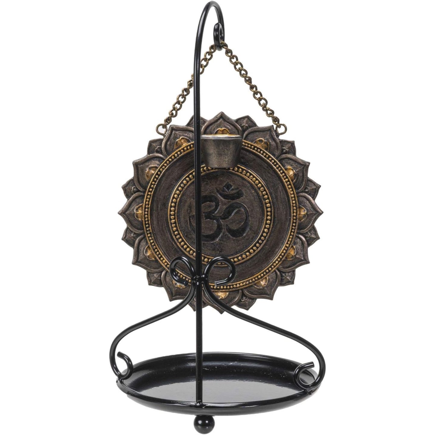 Hanging Backflow Cone Incense Burner Ohm Symbol Design Metal Base Meditation Altar Table Display Aromatherapy