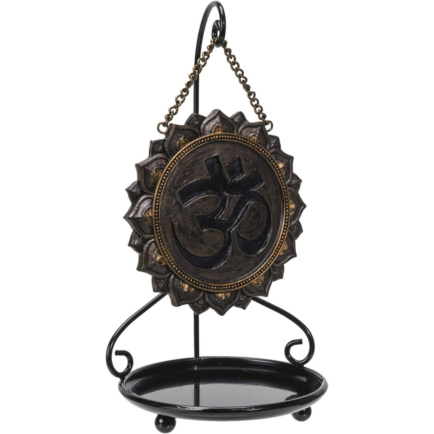 Hanging Backflow Cone Incense Burner Ohm Symbol Design Metal Base Meditation Altar Table Display Aromatherapy