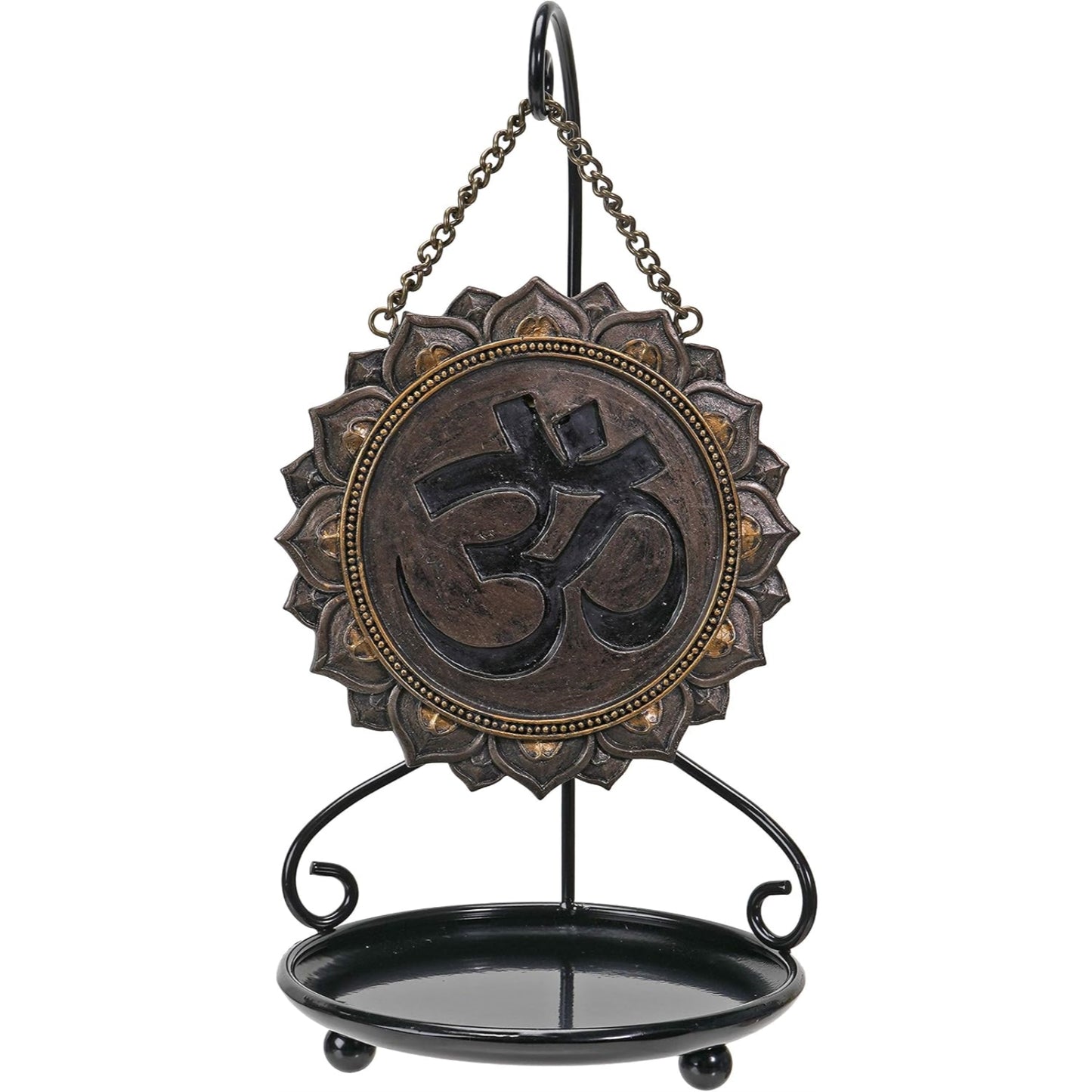 Hanging Backflow Cone Incense Burner Ohm Symbol Design Metal Base Meditation Altar Table Display Aromatherapy