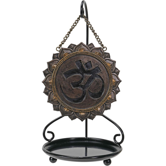 Hanging Backflow Cone Incense Burner Ohm Symbol Design Metal Base Meditation Altar Table Display Aromatherapy