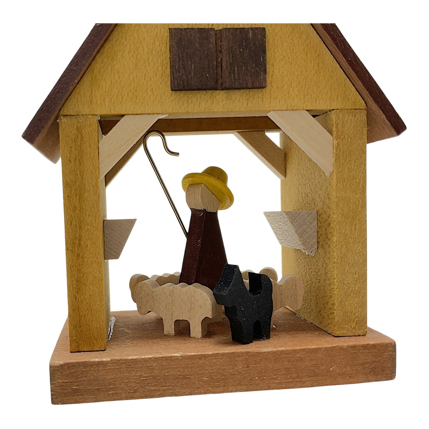Pinnacle Peak Trading Shepherd and Sheep in the Stable German Wood Christmas Ornament