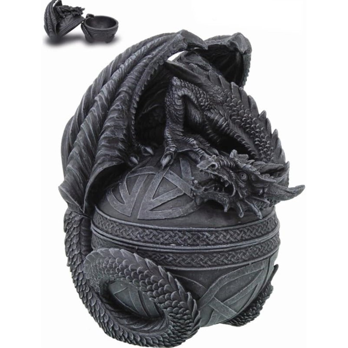 Celtic Dragon Topped Orb Jewelry Trinket Box Figurine 6.5 inch