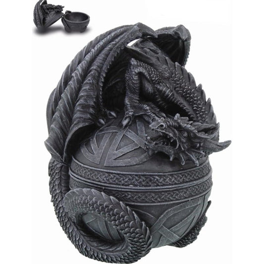 Celtic Dragon Topped Orb Jewelry Trinket Box Figurine 6.5 inch