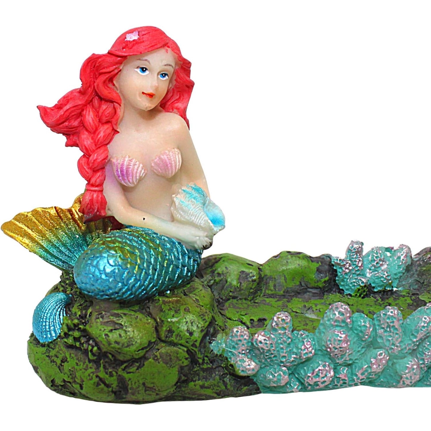 Ocean Mermaid Sitting On A Coral Reef Pillar Incense Burner Holder