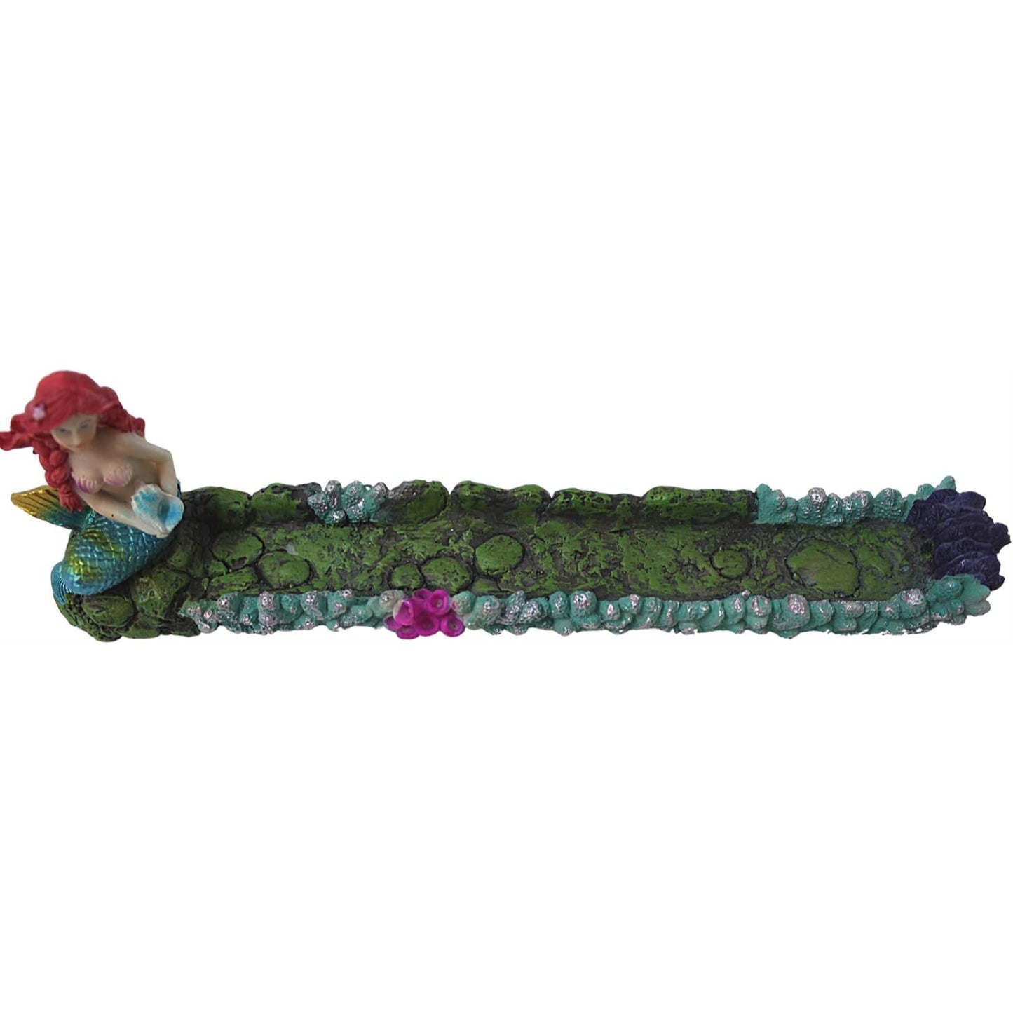 Ocean Mermaid Sitting On A Coral Reef Pillar Incense Burner Holder