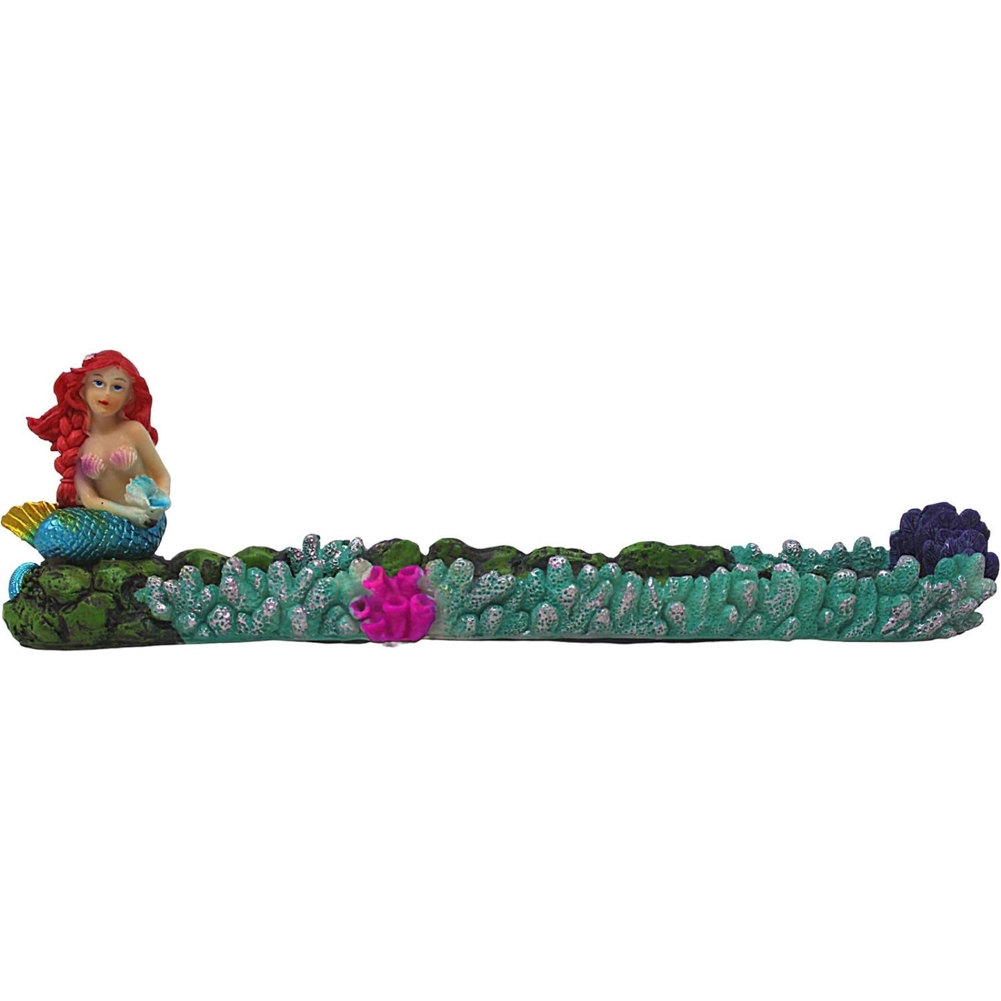 Ocean Mermaid Sitting On A Coral Reef Pillar Incense Burner Holder