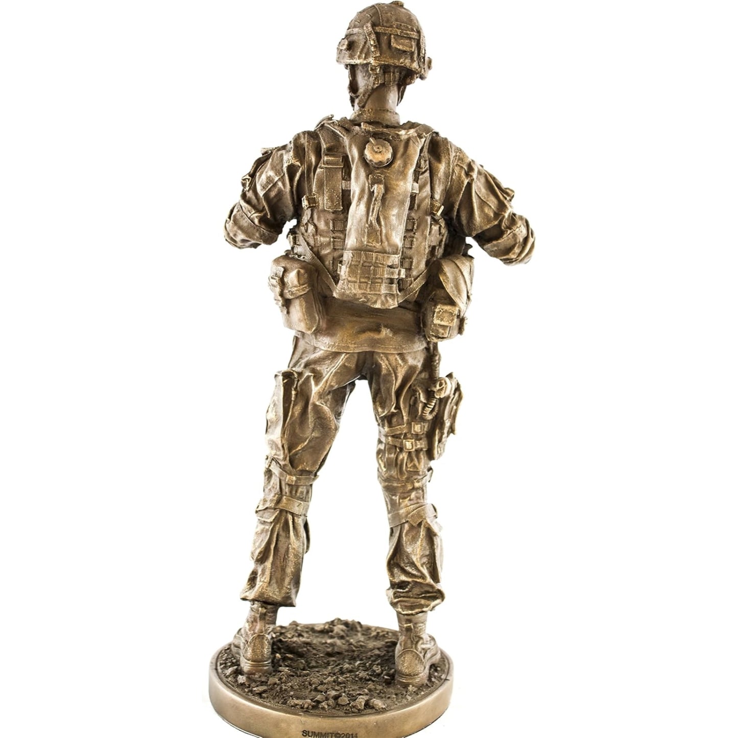 Metal Tone Reporting Detail Fighting Soldier with Gun Resin Statue Display 12.5 inch