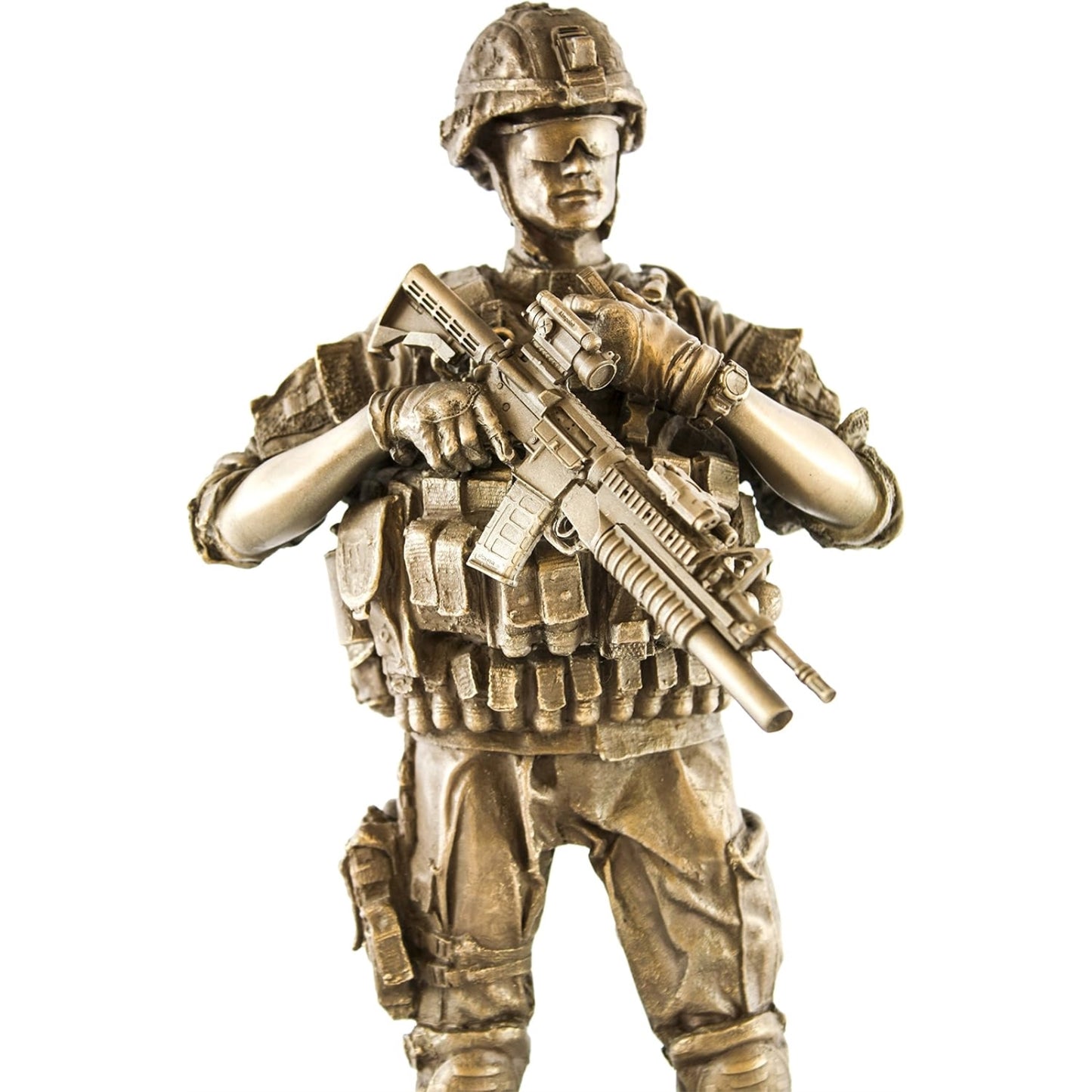 Metal Tone Reporting Detail Fighting Soldier with Gun Resin Statue Display 12.5 inch