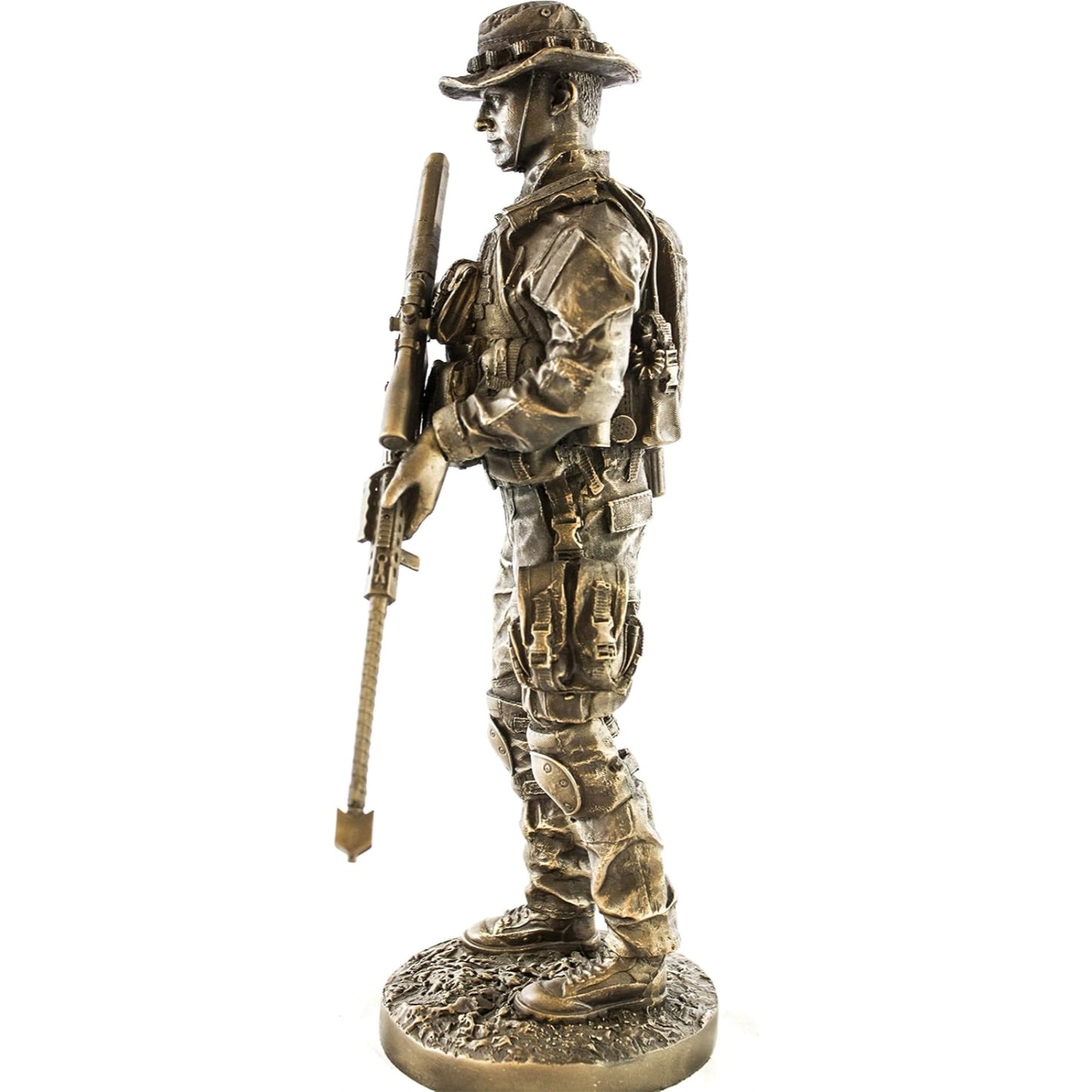 Sniper Bronzed Resin Military Statue Modern Era Sniper .50 Cal Barrett M82 13 inches Tall