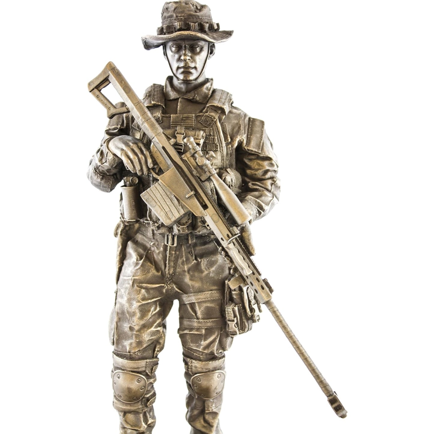 Sniper Bronzed Resin Military Statue Modern Era Sniper .50 Cal Barrett M82 13 inches Tall
