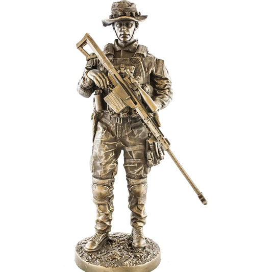 Sniper Bronzed Resin Military Statue Modern Era Sniper .50 Cal Barrett M82 13 inches Tall