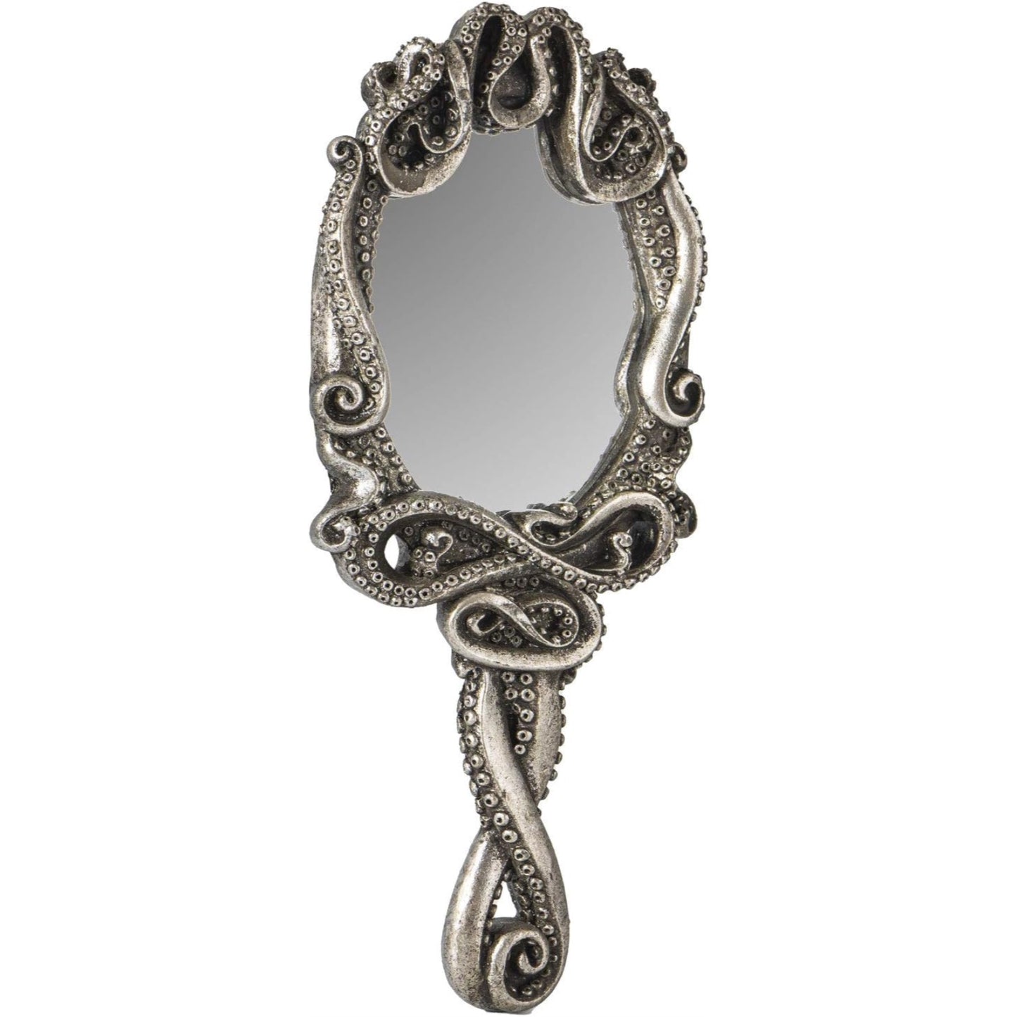 Kraken Hand Held Mirror Vanity Home Accent Decor Decorative Antique Sea Creature Inspired Silver Tone Mirrors with Handle