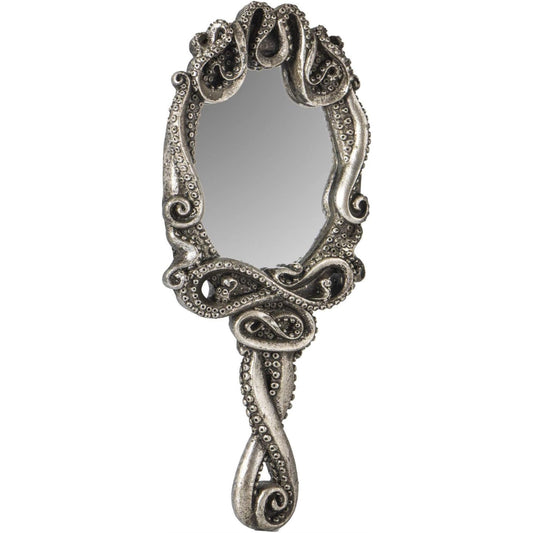 Kraken Hand Held Mirror Vanity Home Accent Decor Decorative Antique Sea Creature Inspired Silver Tone Mirrors with Handle