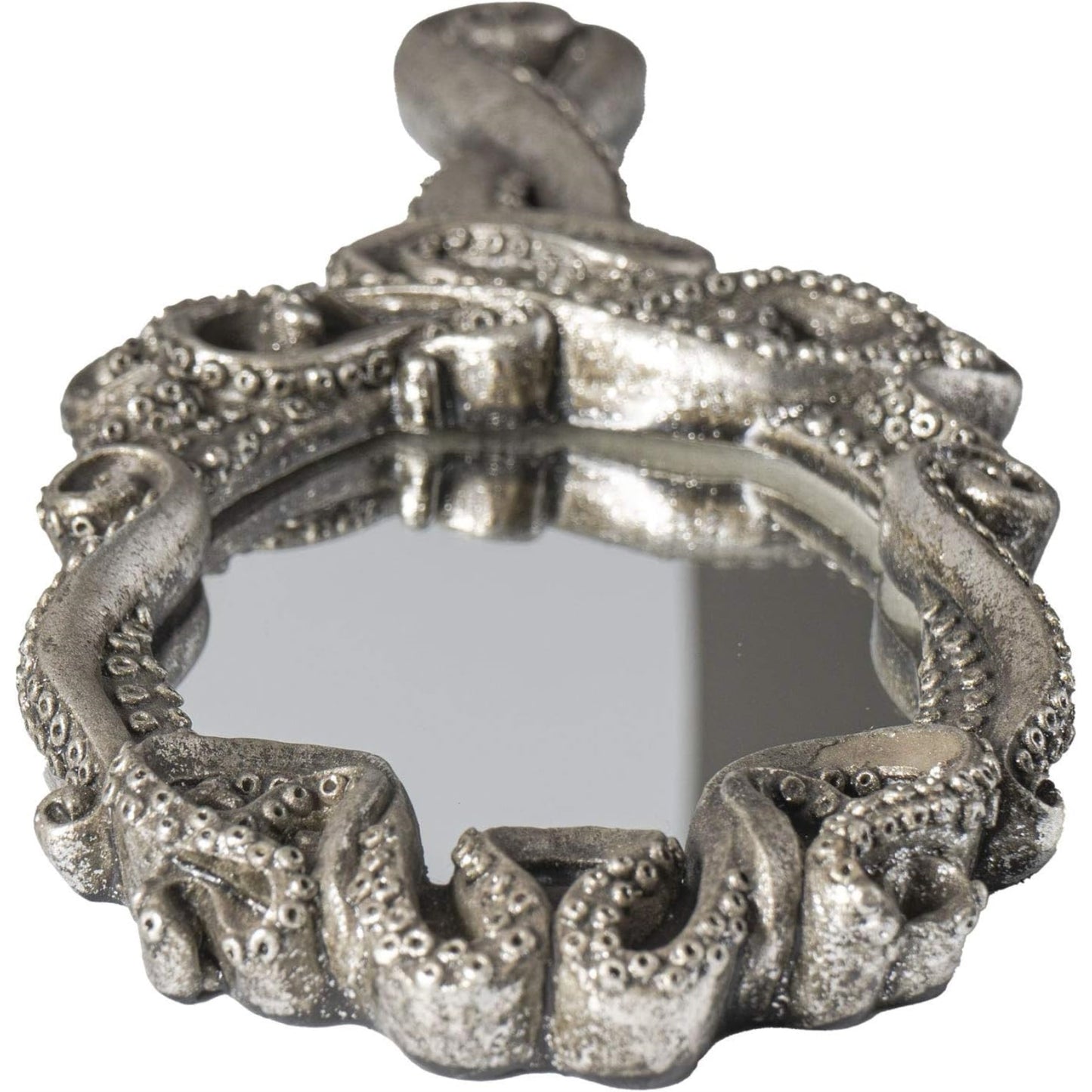 Kraken Hand Held Mirror Vanity Home Accent Decor Decorative Antique Sea Creature Inspired Silver Tone Mirrors with Handle
