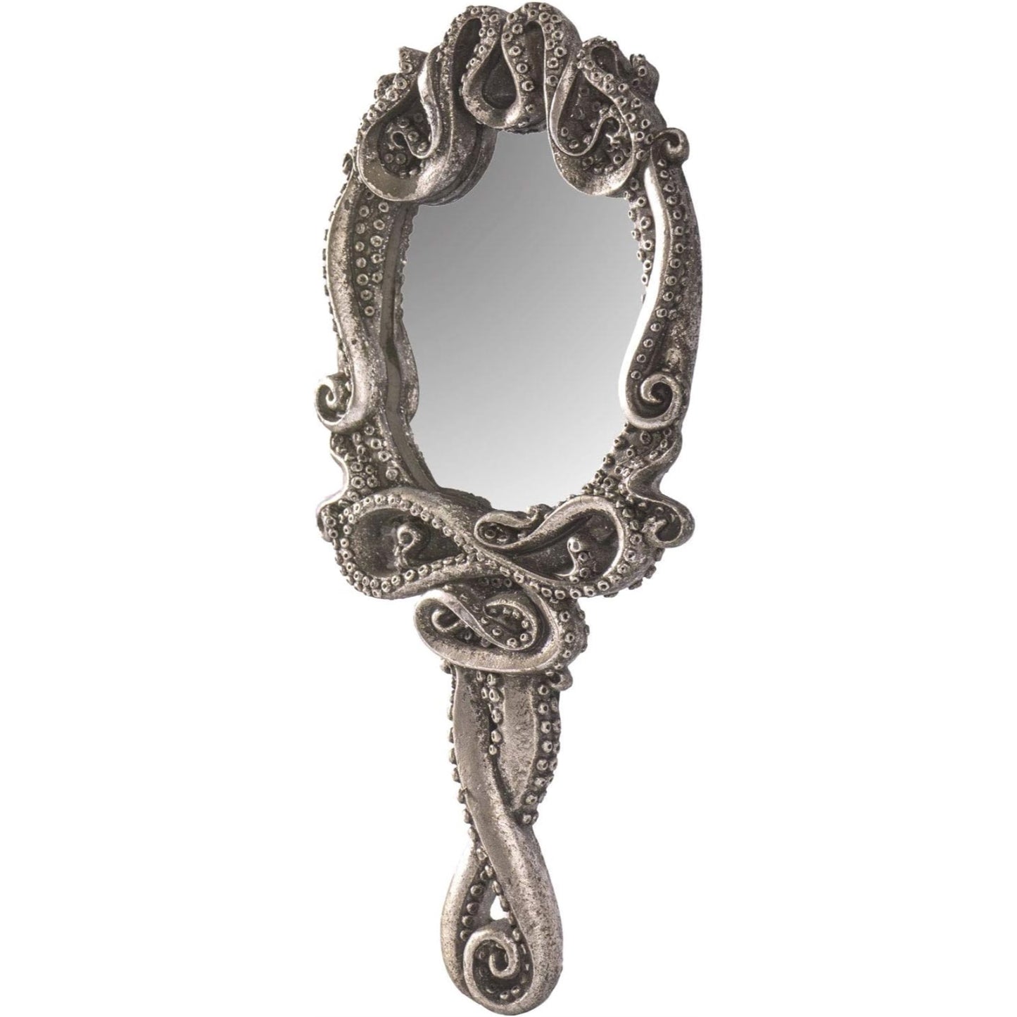 Kraken Hand Held Mirror Vanity Home Accent Decor Decorative Antique Sea Creature Inspired Silver Tone Mirrors with Handle