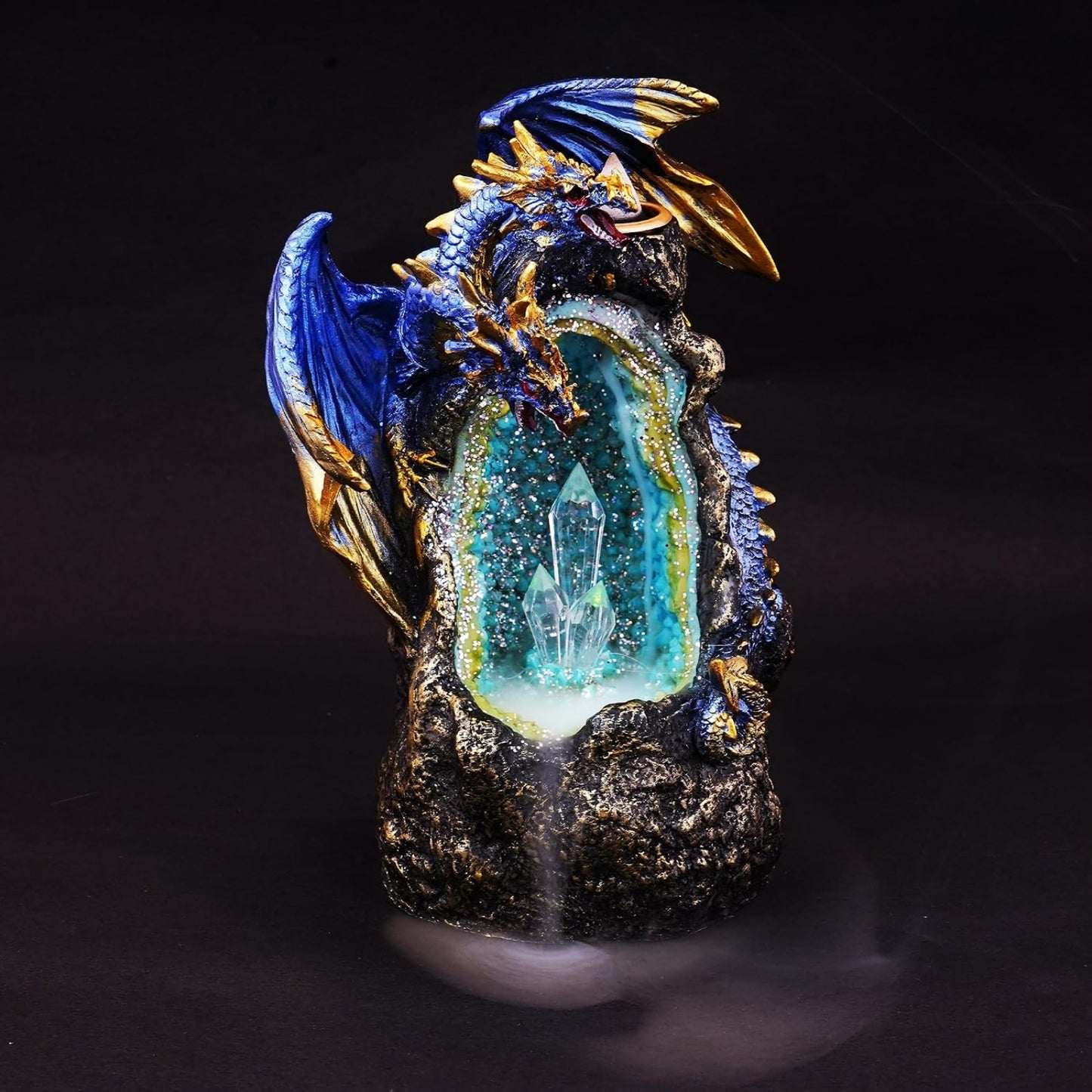 Fantasy Gifts Blue Dragon LED Crystal Geode Backflow Burner Accent with Color-Changing LED for Meditation