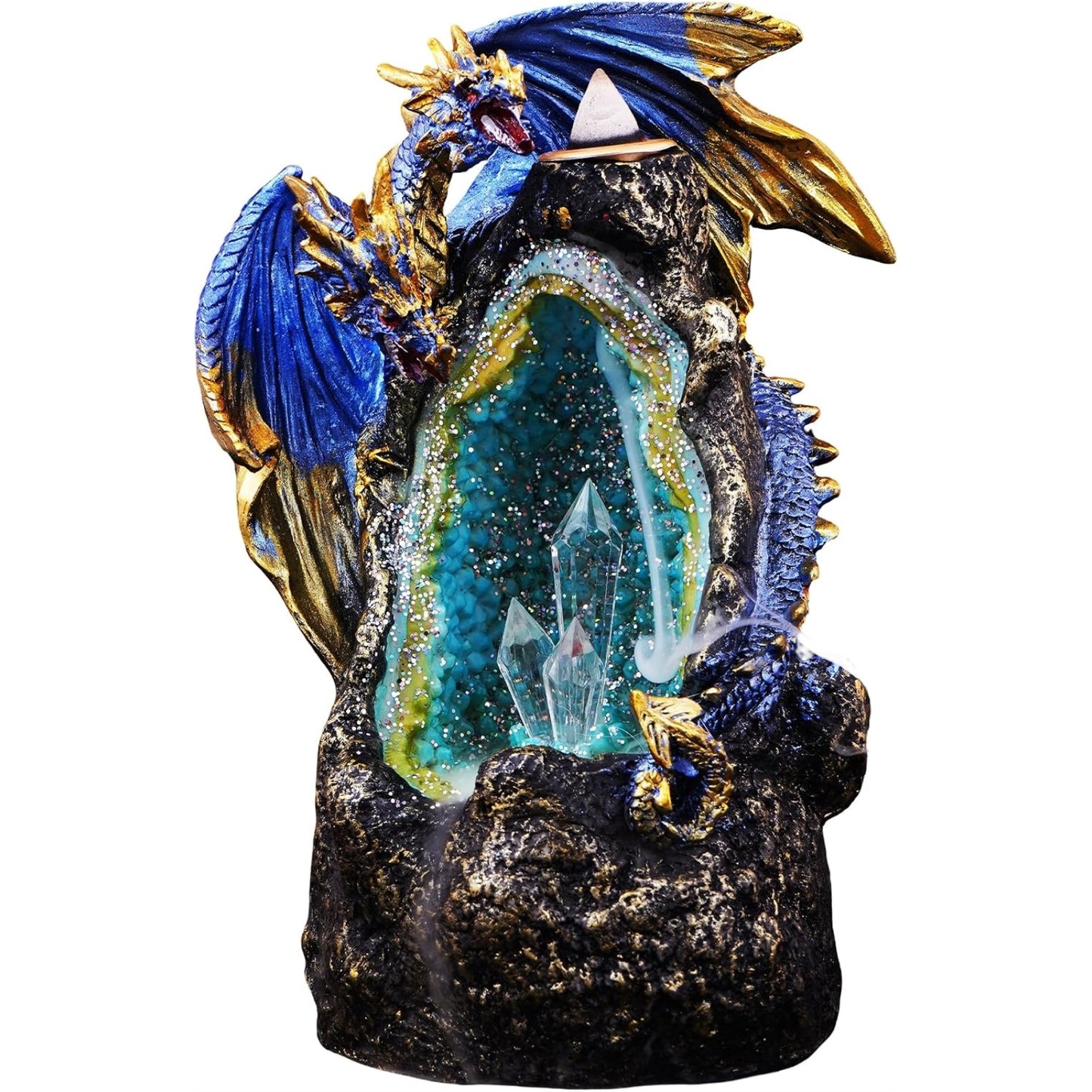 Fantasy Gifts Blue Dragon LED Crystal Geode Backflow Burner Accent with Color-Changing LED for Meditation