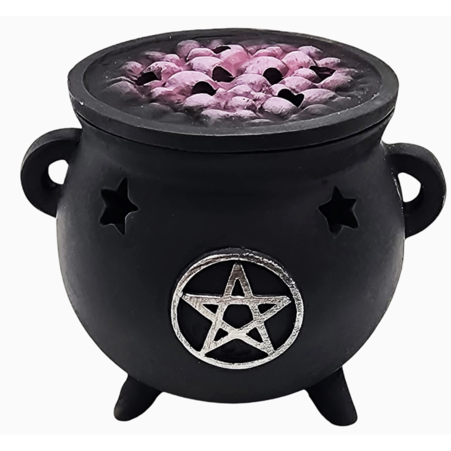 Fantasy Gifts Black Cauldron Incense Cone Burner 3 inch Mini Witchy Cauldron with Pentagram for Witchcraft Wicca Pagan