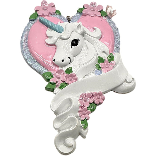 Kurt Adler White Unicorn Horse with Pink Heart Resin Christmas Ornament Holiday Decoration 4 inch