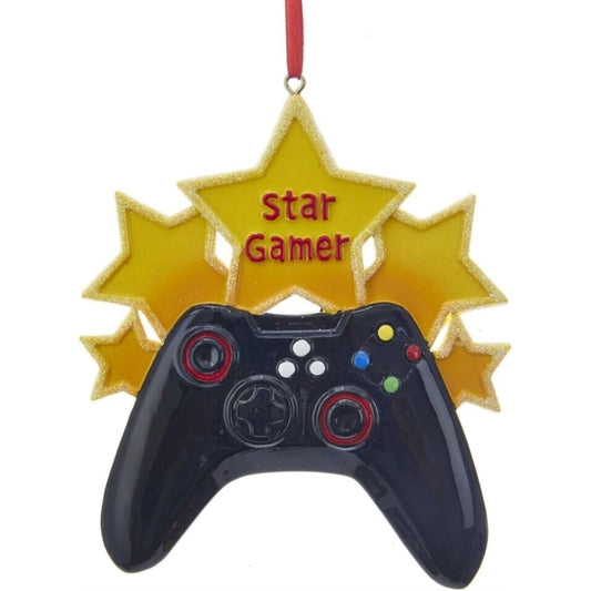 Kurt Adler Yellow and Black Star Gamer Video Game Controller Resin Christmas Ornaments 4.5 inch