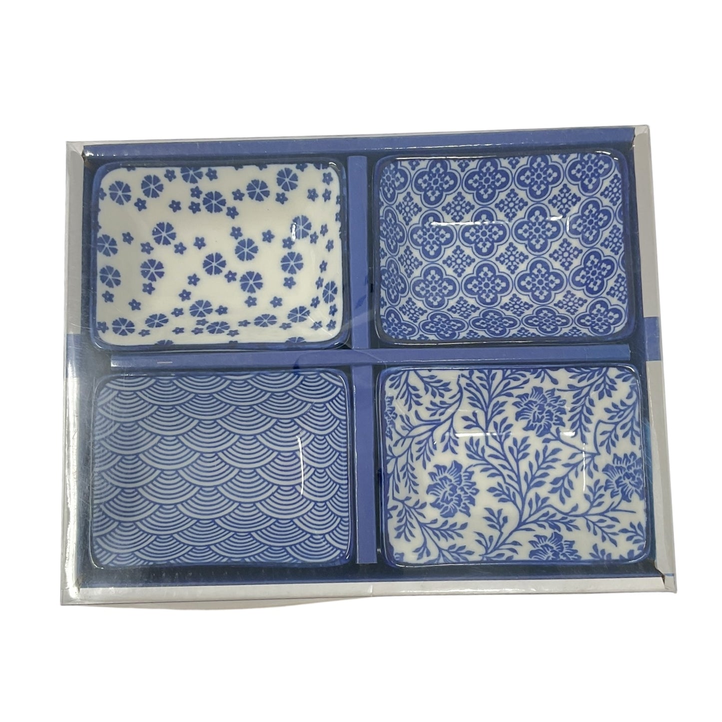 Blue and White Ceramic Japanese Style Sauce Dipping Bowls 4 Piece Set