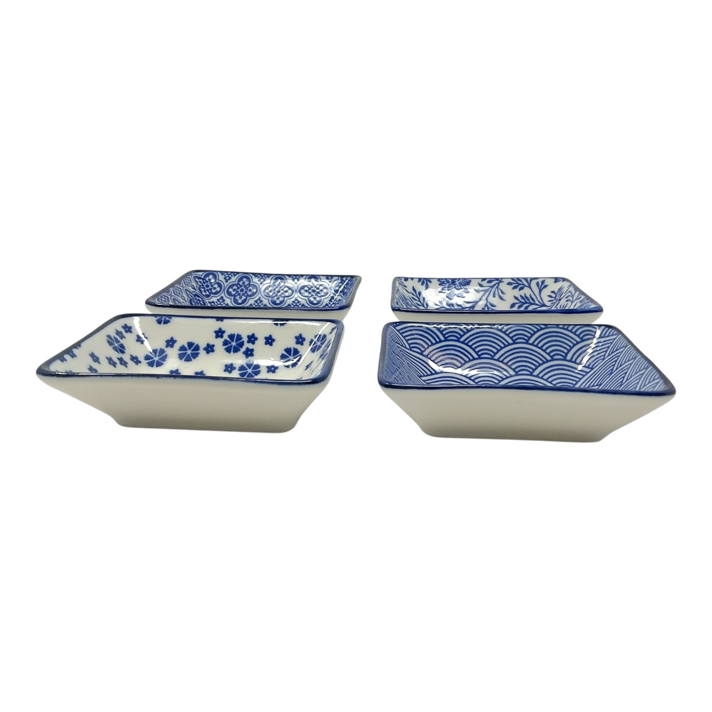 Blue and White Ceramic Japanese Style Sauce Dipping Bowls 4 Piece Set