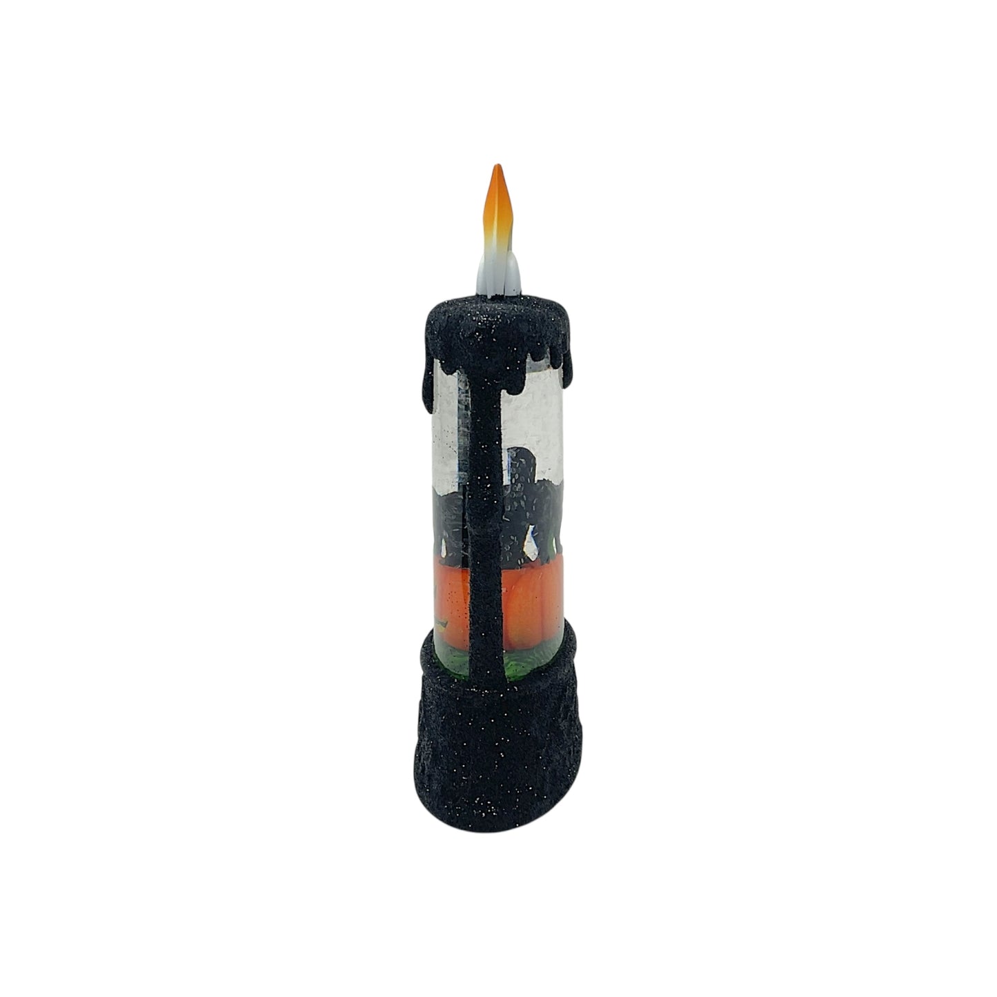 Roman Lighted Mini Candle with Halloween Black Cat and Pumpkin Snowdome 5.7 Inch