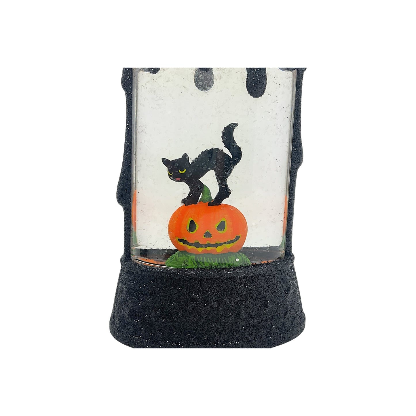 Roman Lighted Mini Candle with Halloween Black Cat and Pumpkin Snowdome 5.7 Inch