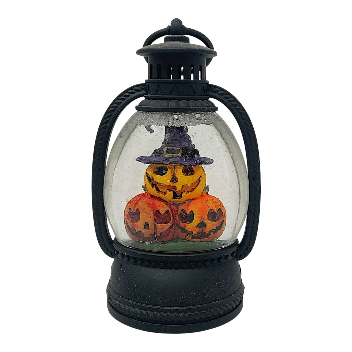 Roman Lighted Stacked Orange Pumpkins Mini Halloween Snowdome Battery Operated 5 Inch