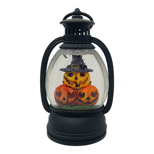 Roman Lighted Stacked Orange Pumpkins Mini Halloween Snowdome Battery Operated 5 Inch