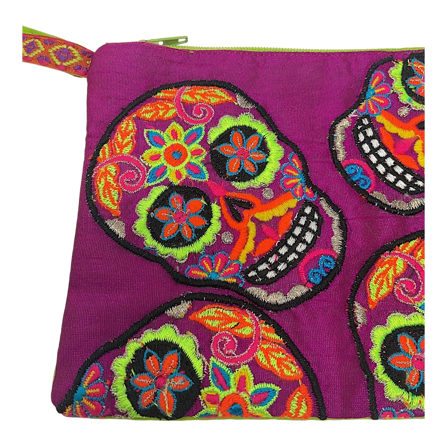 Karma Living Day of the Dead Purple Sugar Skull Embroidered Coin Purse 5x7 Inch