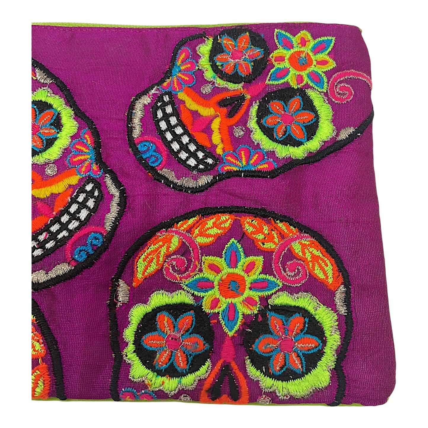 Karma Living Day of the Dead Purple Sugar Skull Embroidered Coin Purse 5x7 Inch