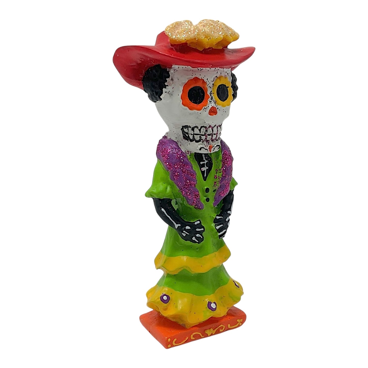 Female Skeleton Mariachi Band Dancer in Green Dress Day of the Dead Resin Figurine 4.75 Inch