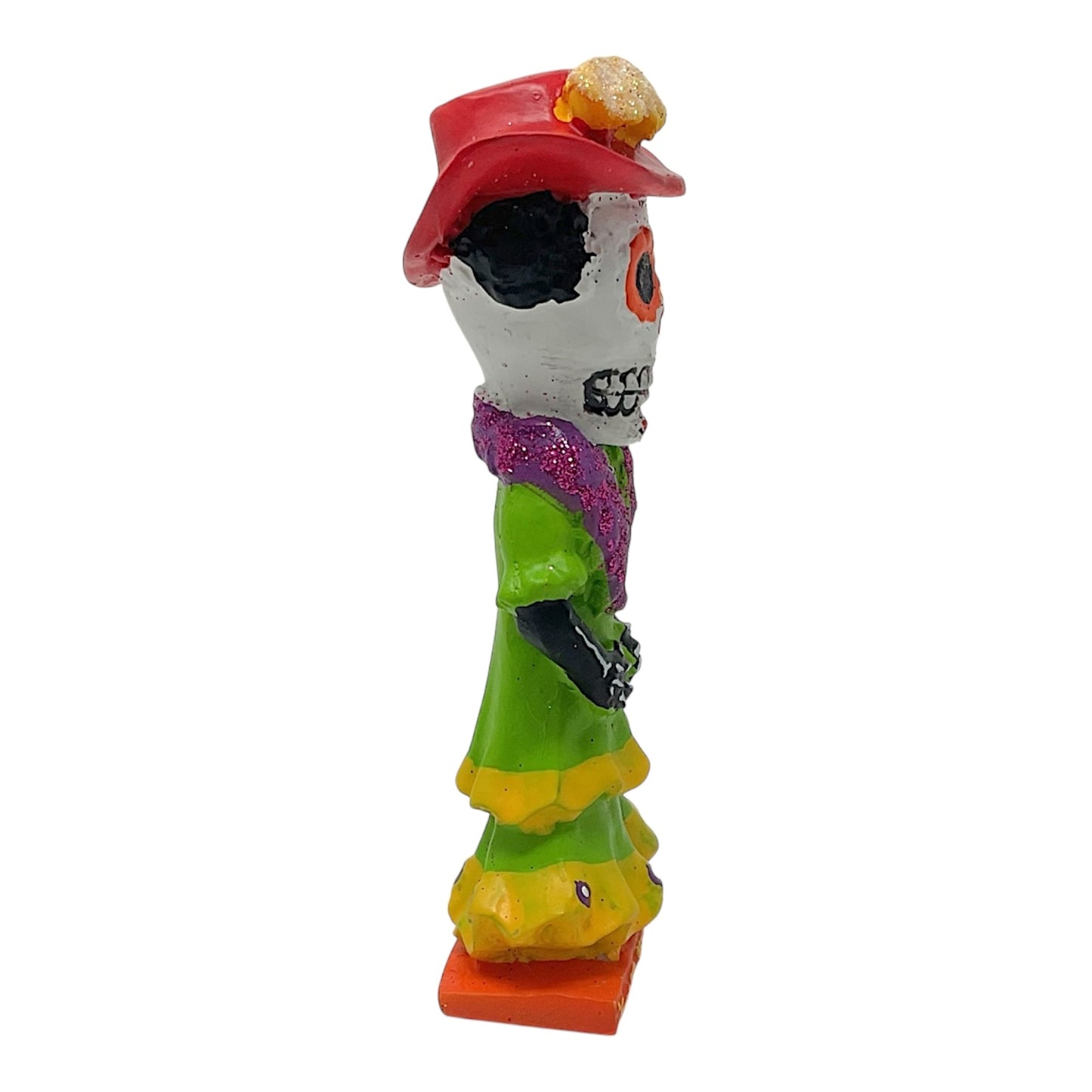 Female Skeleton Mariachi Band Dancer in Green Dress Day of the Dead Resin Figurine 4.75 Inch
