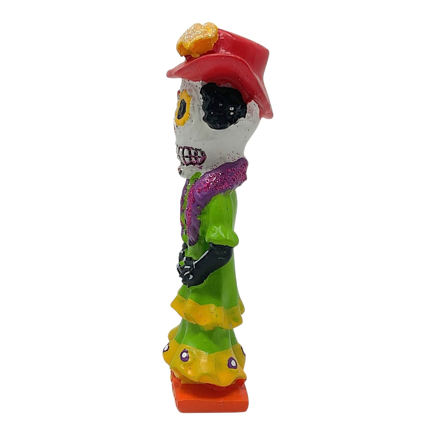 Female Skeleton Mariachi Band Dancer in Green Dress Day of the Dead Resin Figurine 4.75 Inch